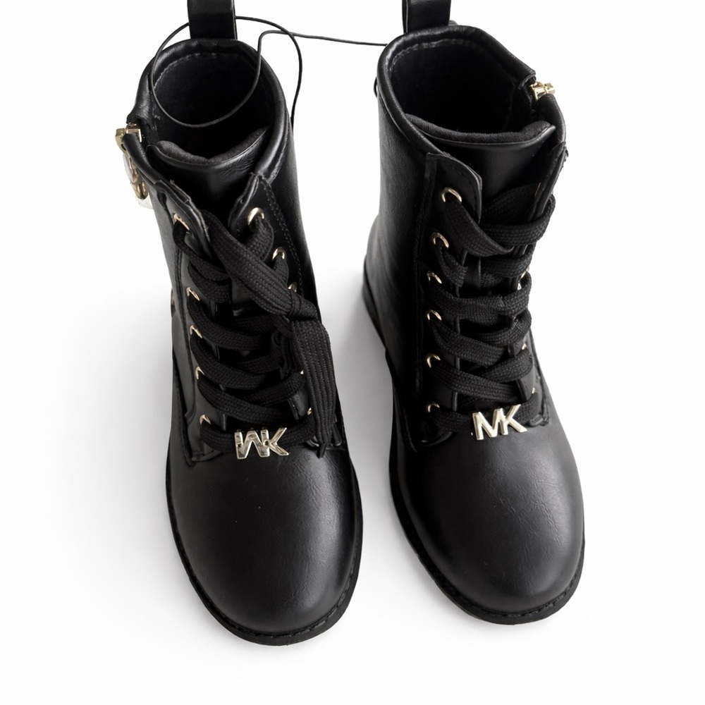 Michael Kors Girls Black Lace Up Boots Gold Zip Size 12 NWT